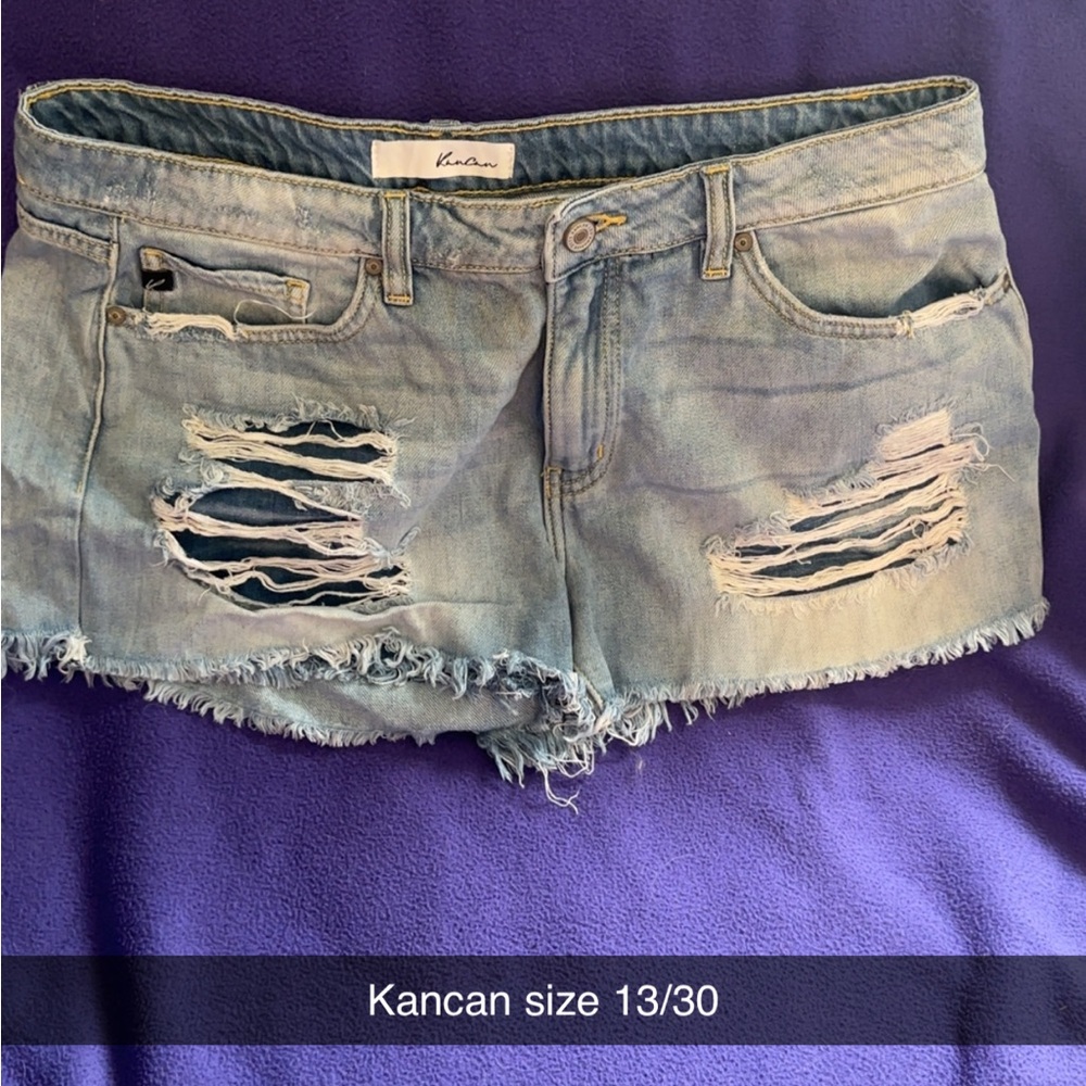 KanCan Women's Light Blue Distressed Jean Shorts